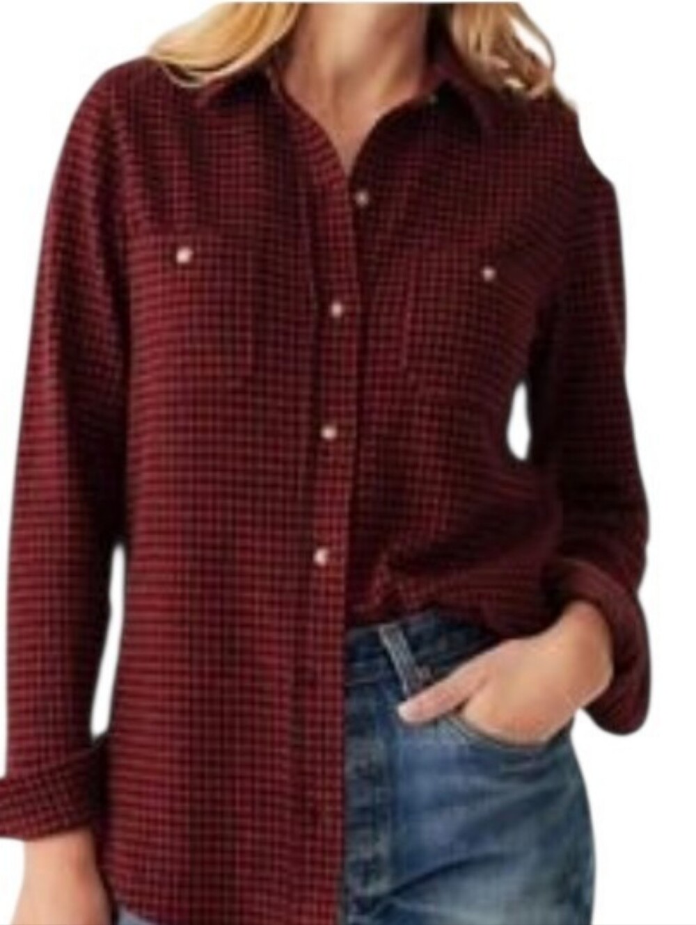 Womens Faherty Legend Red & Black Plaid  Button-Down Shirt